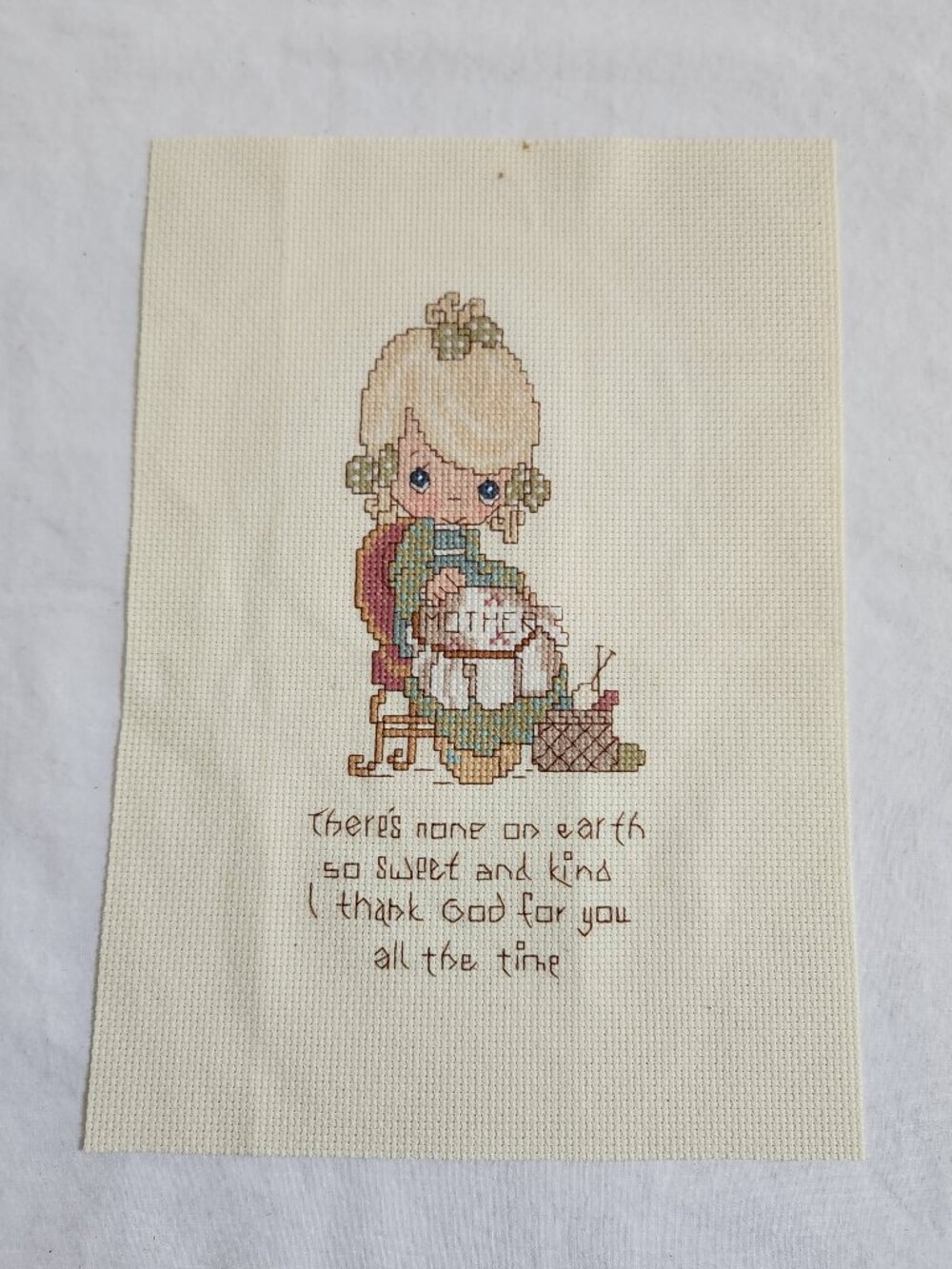 Vintage Precious Moments Mother I Thank God For You Completed Cross Stitch